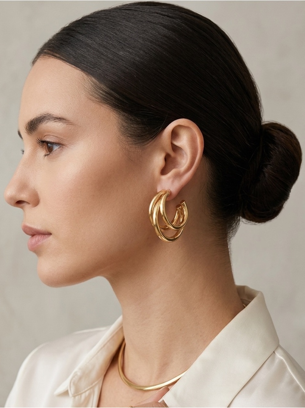 Gold Toned Triple Hoop Earrings